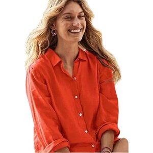 J. Jill Love Linen Essential Shirt Orange Button Front Long Sleeve